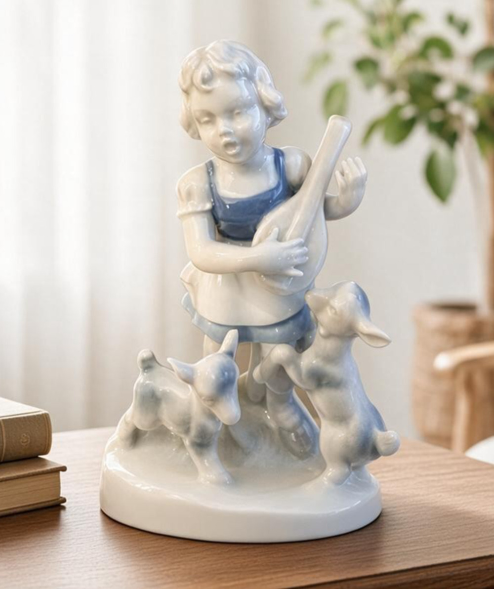 Gerold Porzellan Bavaria Girl w/Goats Porcelain Figurine 6.25" Germany Vintage